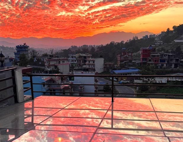 sunrise view from yoga retreat near kathmandu nepal